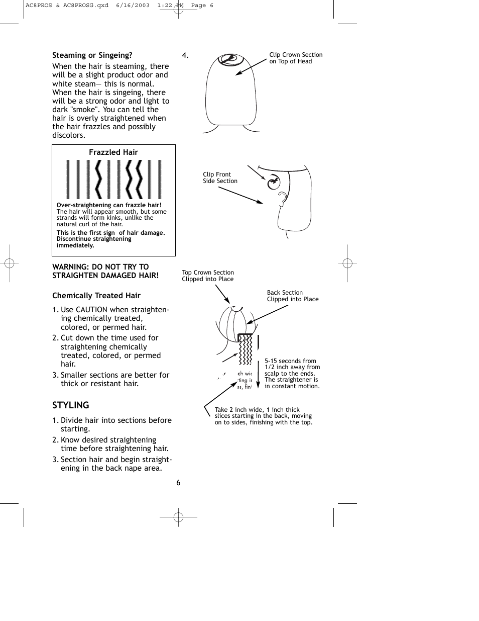 Styling | Salton, Inc AC8PROS User Manual | Page 7 / 12