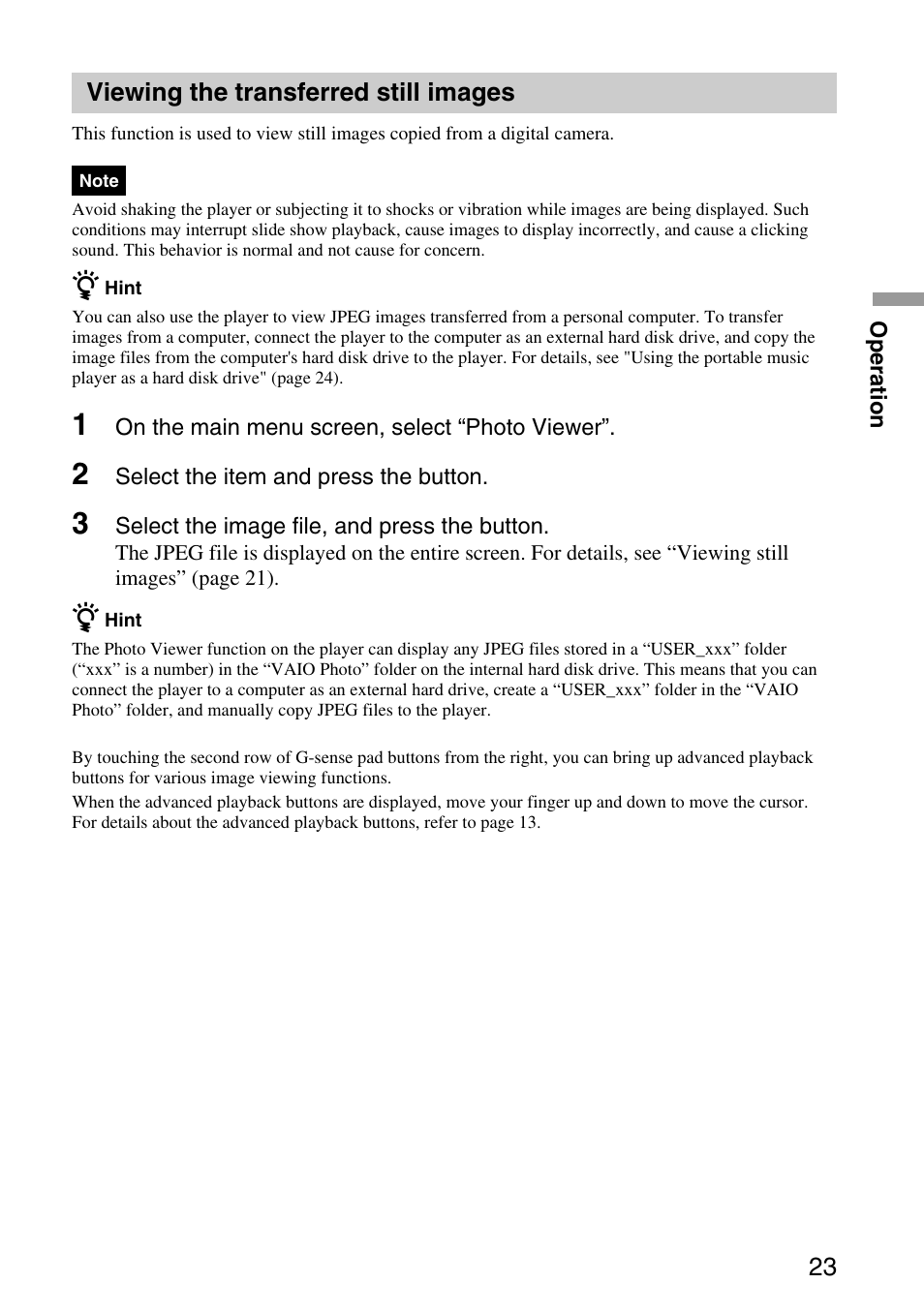 Viewing the transferred still images 23, Viewing the transferred still, Images | Sony VGF-AP1L User Manual | Page 23 / 37