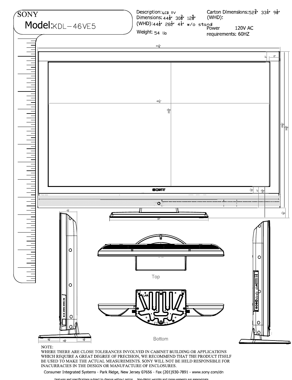 Sony KDL-46VE5 User Manual | 2 pages