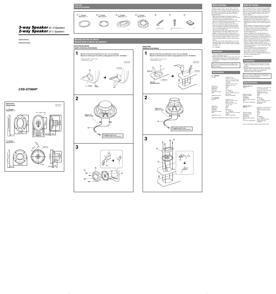 Way speaker, Cxs-gt06hp, 6 × 9 speaker) | Speaker) | Sony CXS-GT06HP User Manual | Page 2 / 2