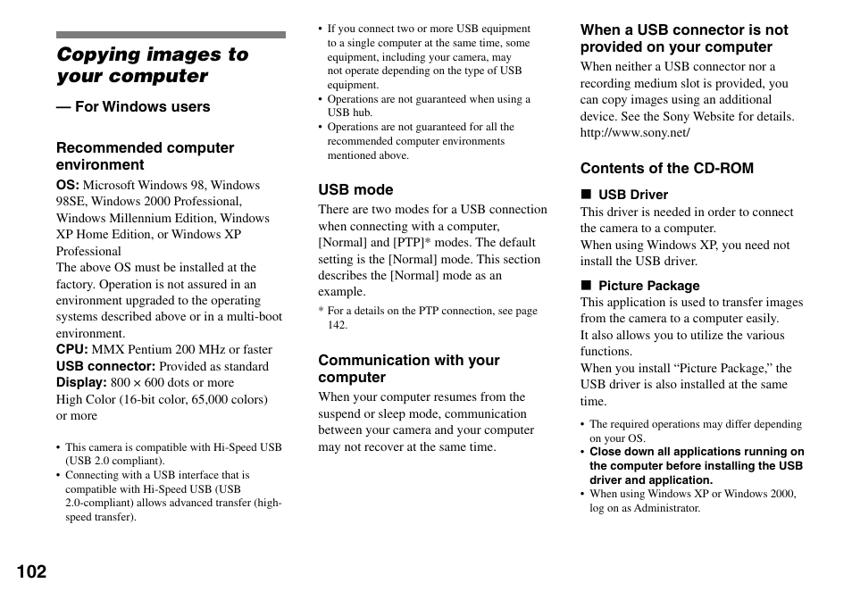 Enjoing images on your computer, Copying images to your computer | Sony DSC-V3 User Manual | Page 102 / 156