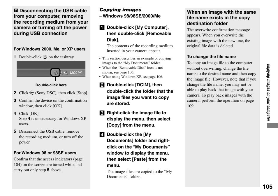 Copying images | Sony DSC-V3 User Manual | Page 105 / 156