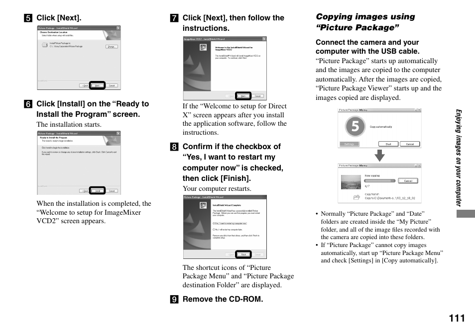 Copying images using “picture package | Sony DSC-V3 User Manual | Page 111 / 156