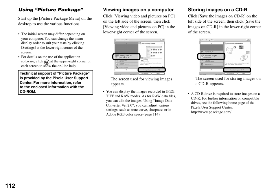 Using “picture package | Sony DSC-V3 User Manual | Page 112 / 156