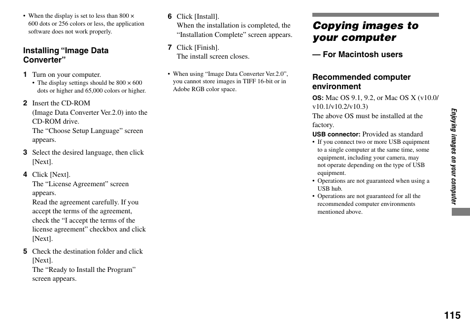 Copying images to your computer | Sony DSC-V3 User Manual | Page 115 / 156