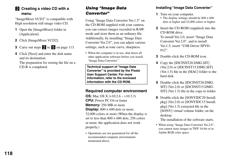 Using “image data converter | Sony DSC-V3 User Manual | Page 118 / 156