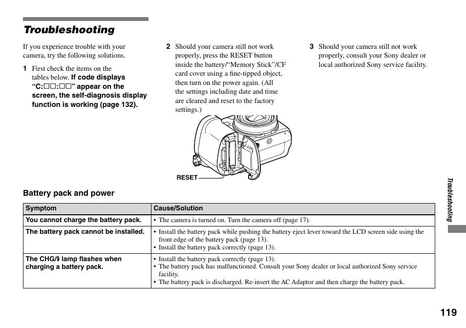 Troubleshooting | Sony DSC-V3 User Manual | Page 119 / 156