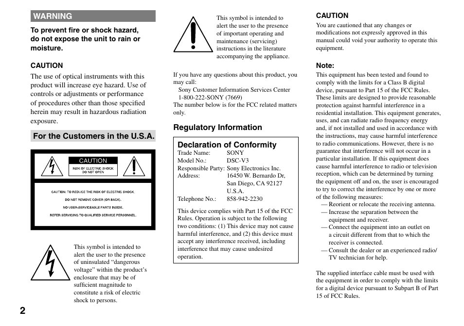 Sony DSC-V3 User Manual | Page 2 / 156