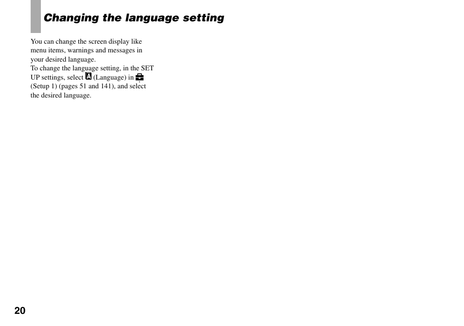 Changing the language setting | Sony DSC-V3 User Manual | Page 20 / 156