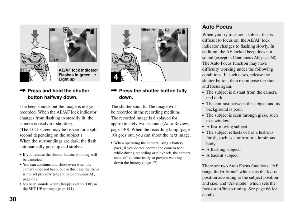 Auto focus | Sony DSC-V3 User Manual | Page 30 / 156