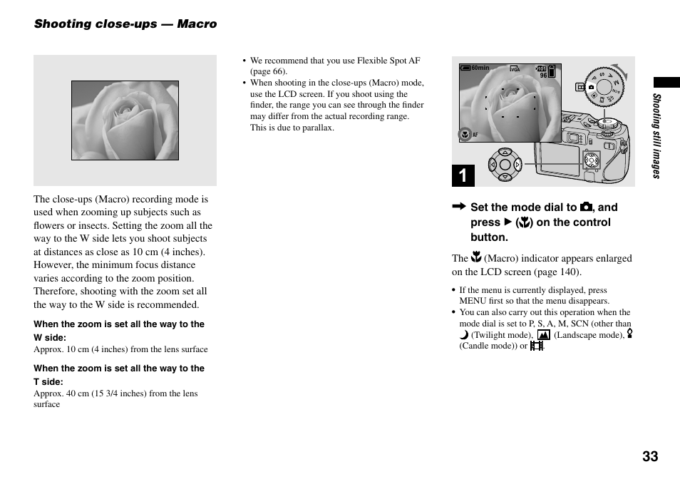 Shooting close-ups — macro | Sony DSC-V3 User Manual | Page 33 / 156