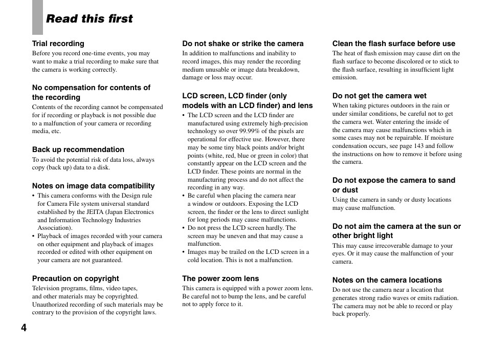 Read this fi rst | Sony DSC-V3 User Manual | Page 4 / 156