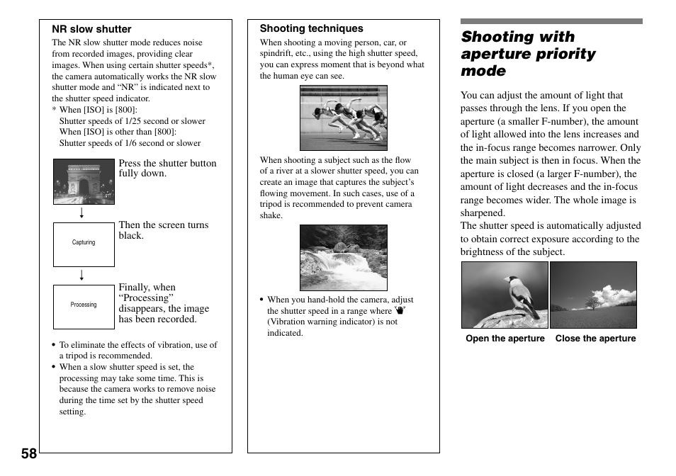 Shooting with aperture priority mode | Sony DSC-V3 User Manual | Page 58 / 156