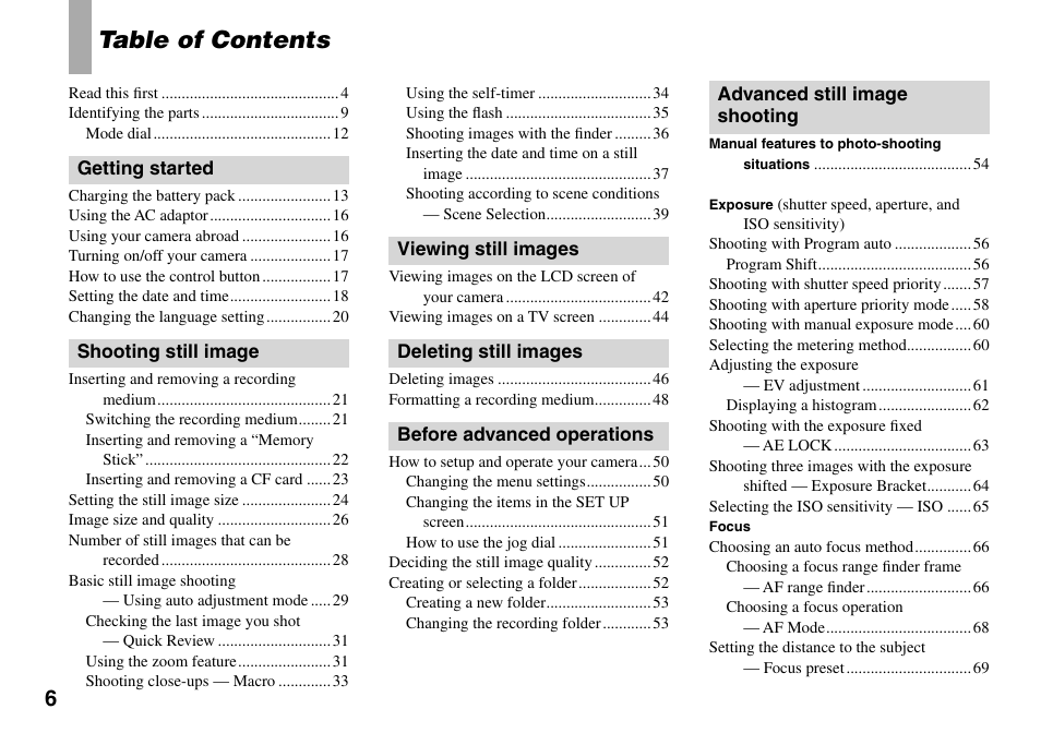 Sony DSC-V3 User Manual | Page 6 / 156