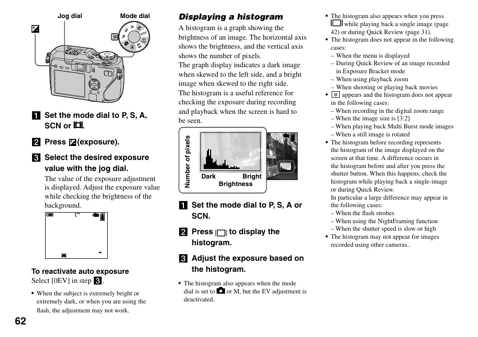 Displaying a histogram | Sony DSC-V3 User Manual | Page 62 / 156