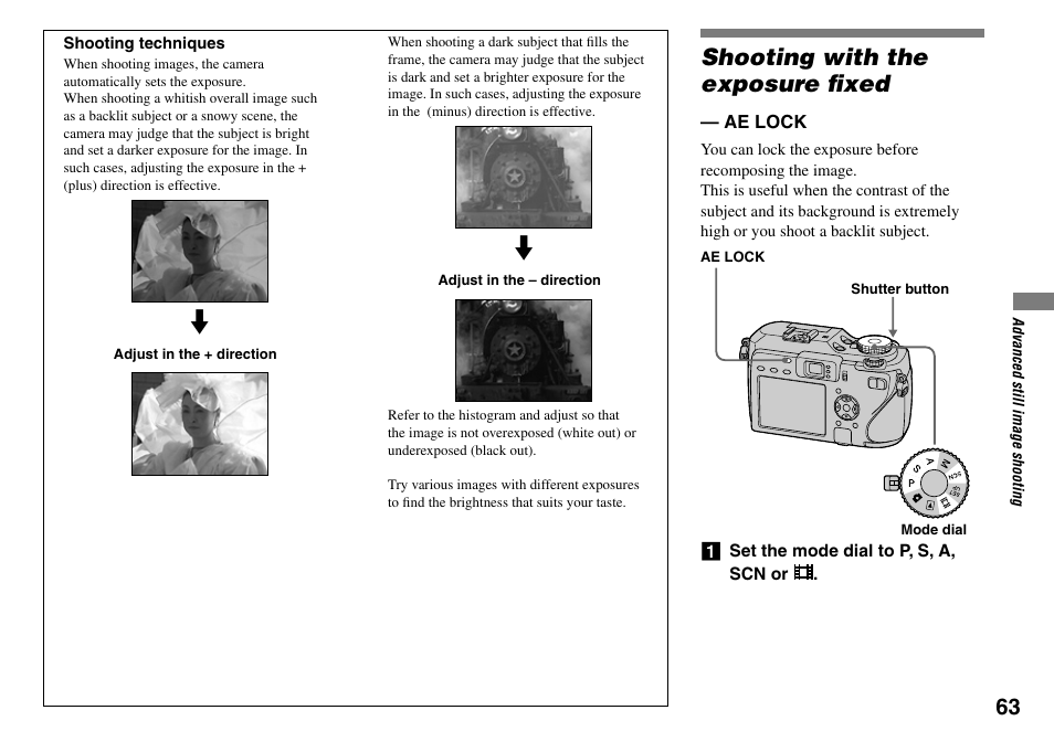 Shooting with the exposure fi xed | Sony DSC-V3 User Manual | Page 63 / 156