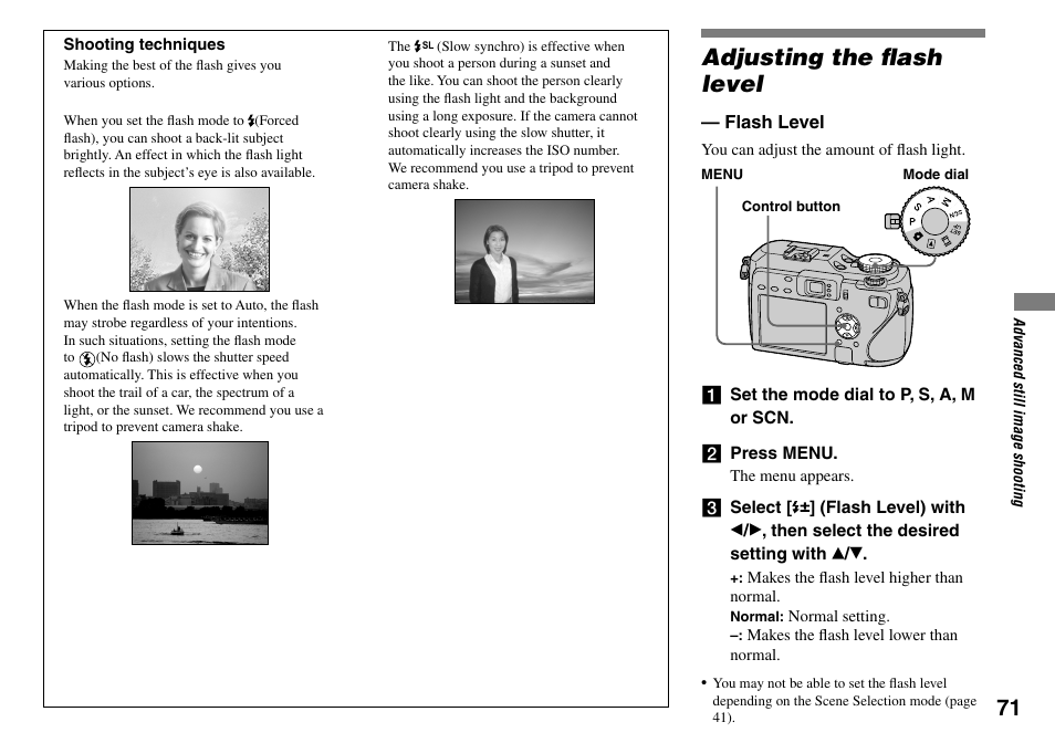 Adjusting the fl ash level | Sony DSC-V3 User Manual | Page 71 / 156