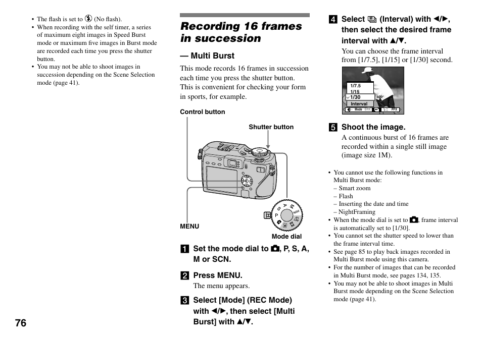 Recording 16 frames in succession | Sony DSC-V3 User Manual | Page 76 / 156