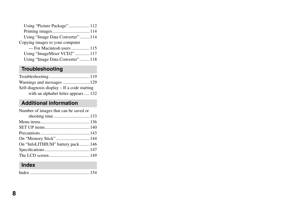 Sony DSC-V3 User Manual | Page 8 / 156