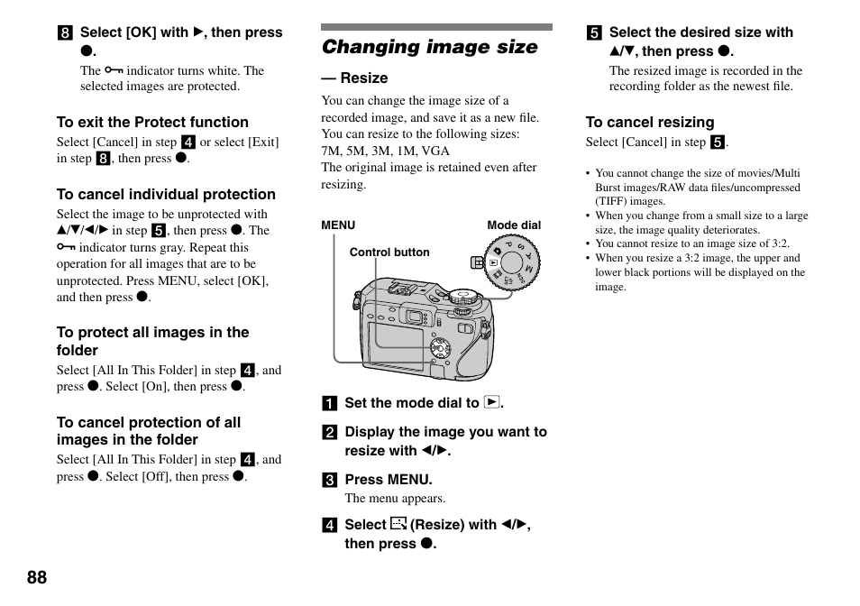 Changing image size | Sony DSC-V3 User Manual | Page 88 / 156