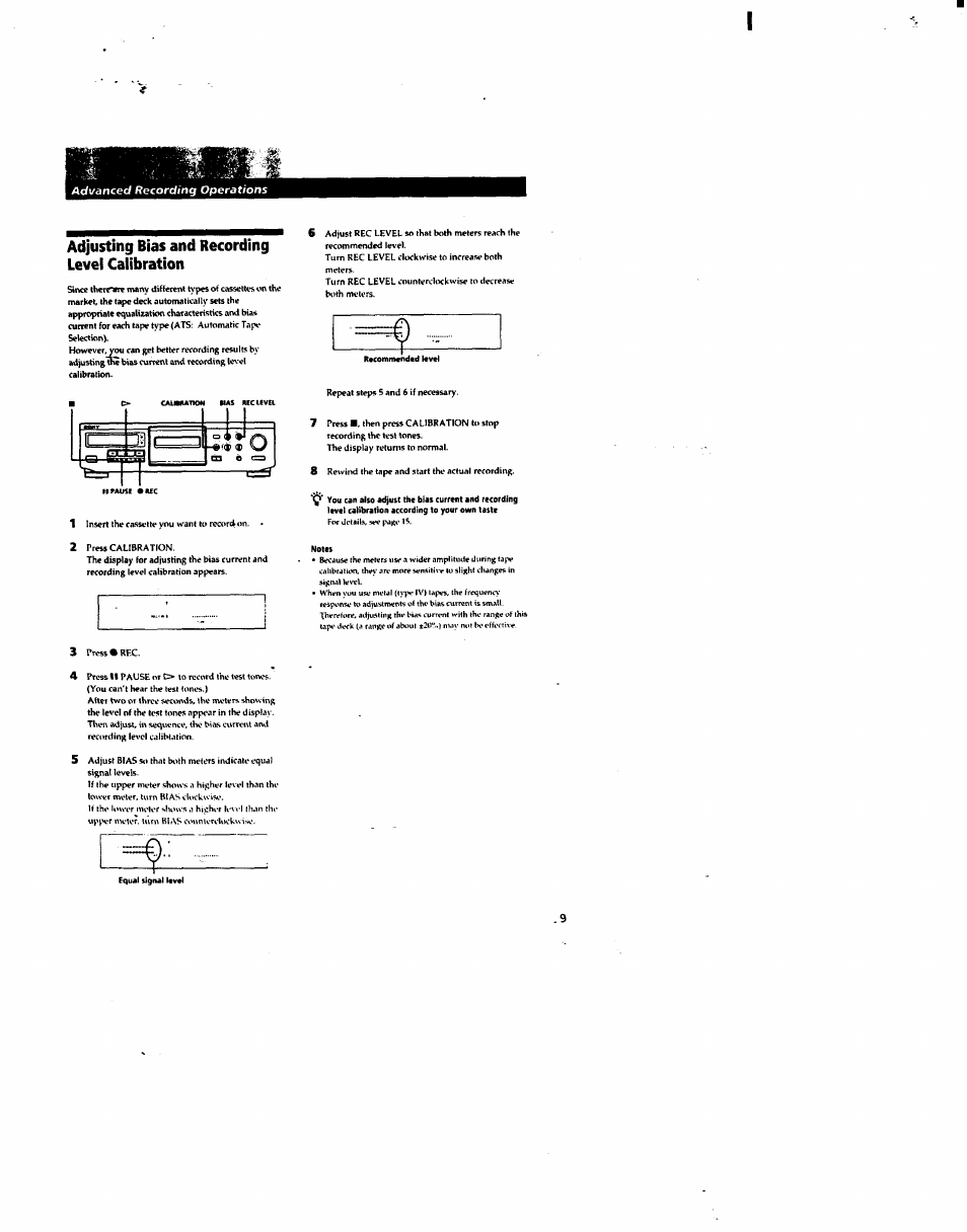 Adjusting bias and recording level calibration | Sony TC-KA1ESA User Manual | Page 8 / 14