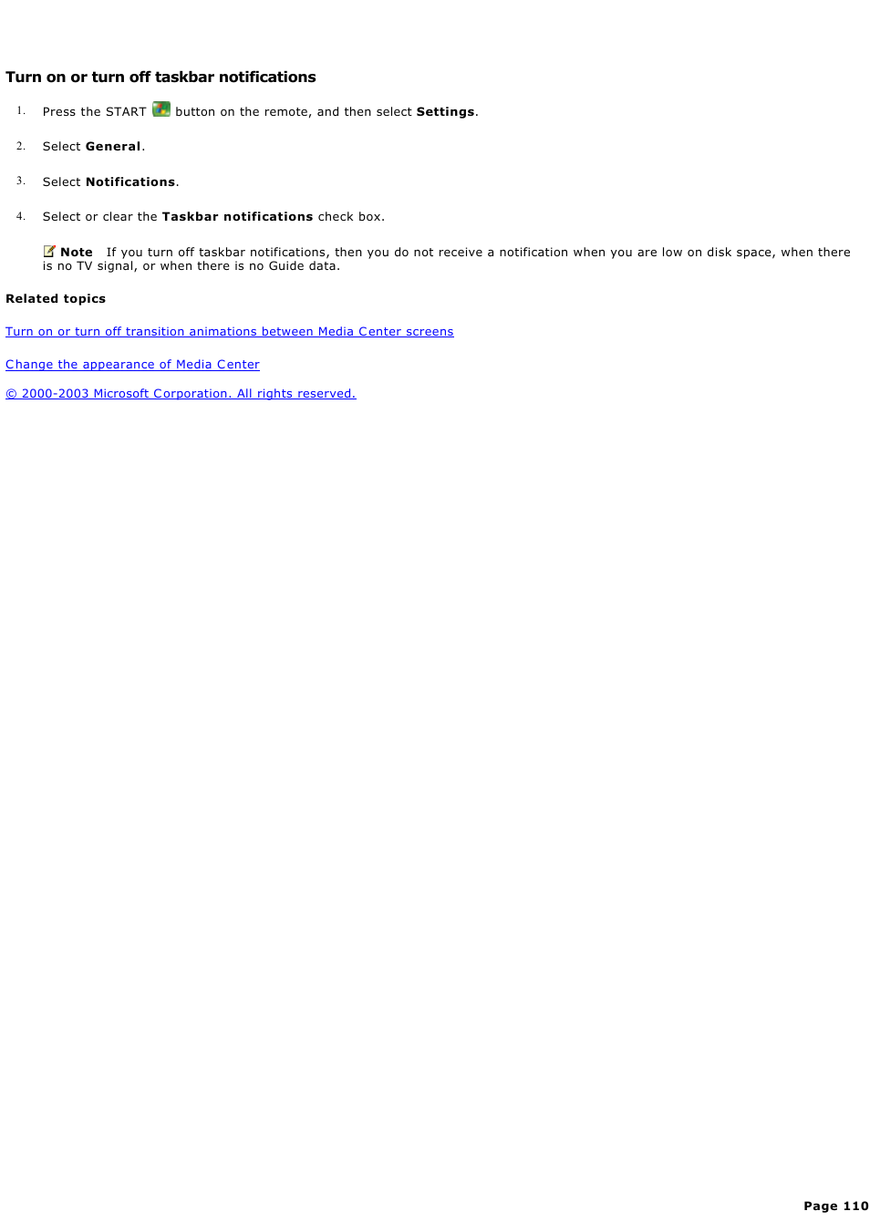 Turn on or turn off taskbar notifications | Sony PCV-RZ44G User Manual | Page 110 / 459