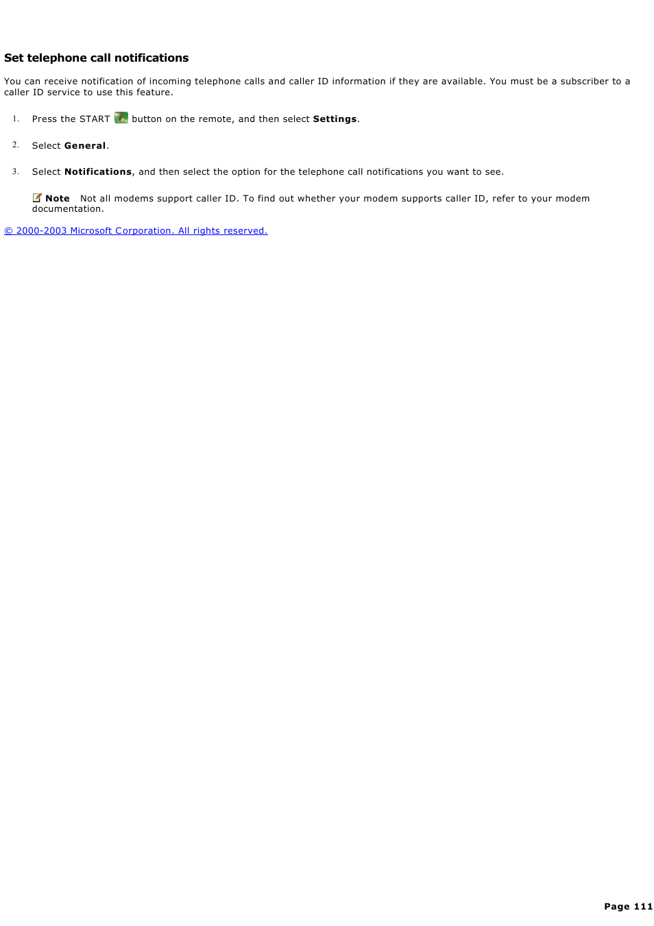 Set telephone call notifications | Sony PCV-RZ44G User Manual | Page 111 / 459