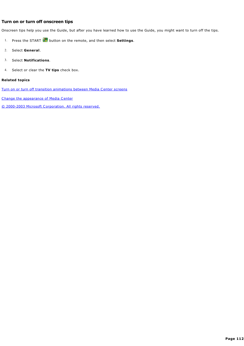 Turn on or turn off onscreen tips | Sony PCV-RZ44G User Manual | Page 112 / 459
