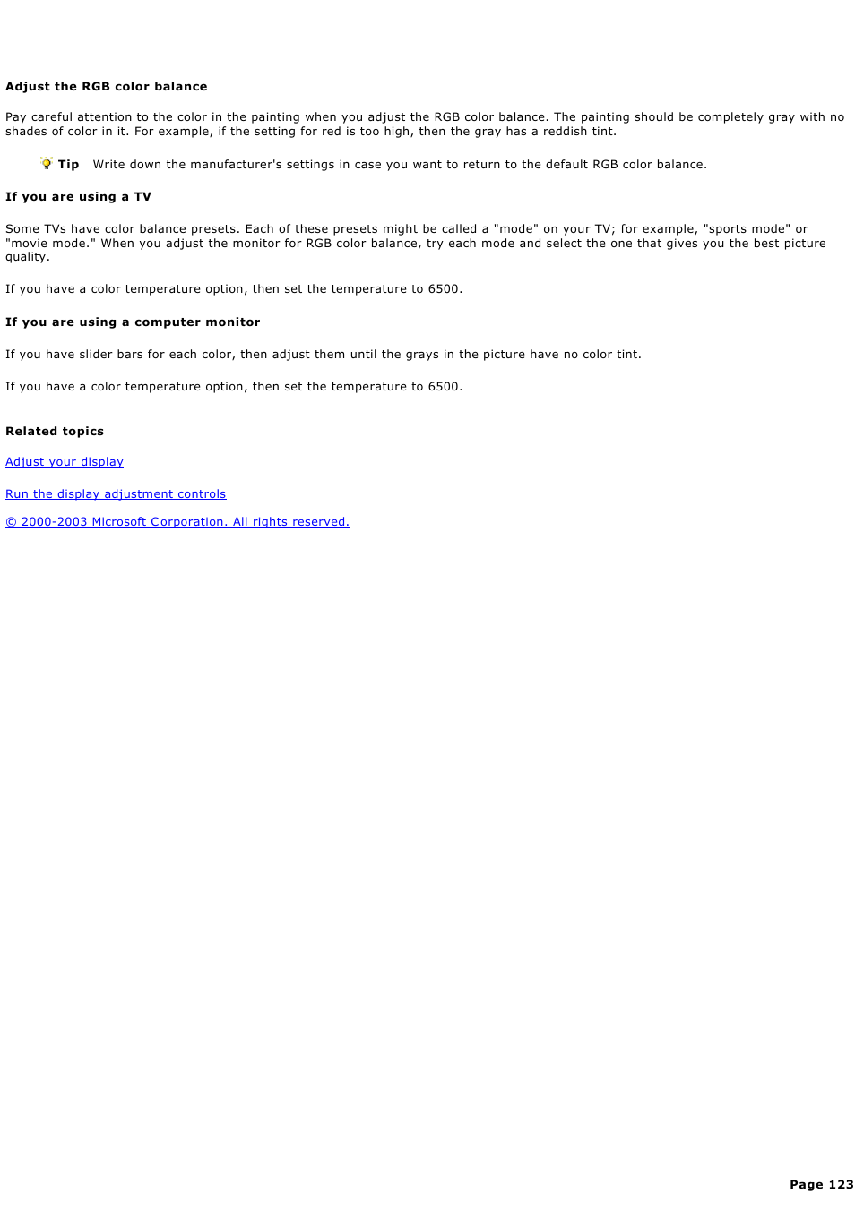 Adjust the rgb color balance | Sony PCV-RZ44G User Manual | Page 123 / 459