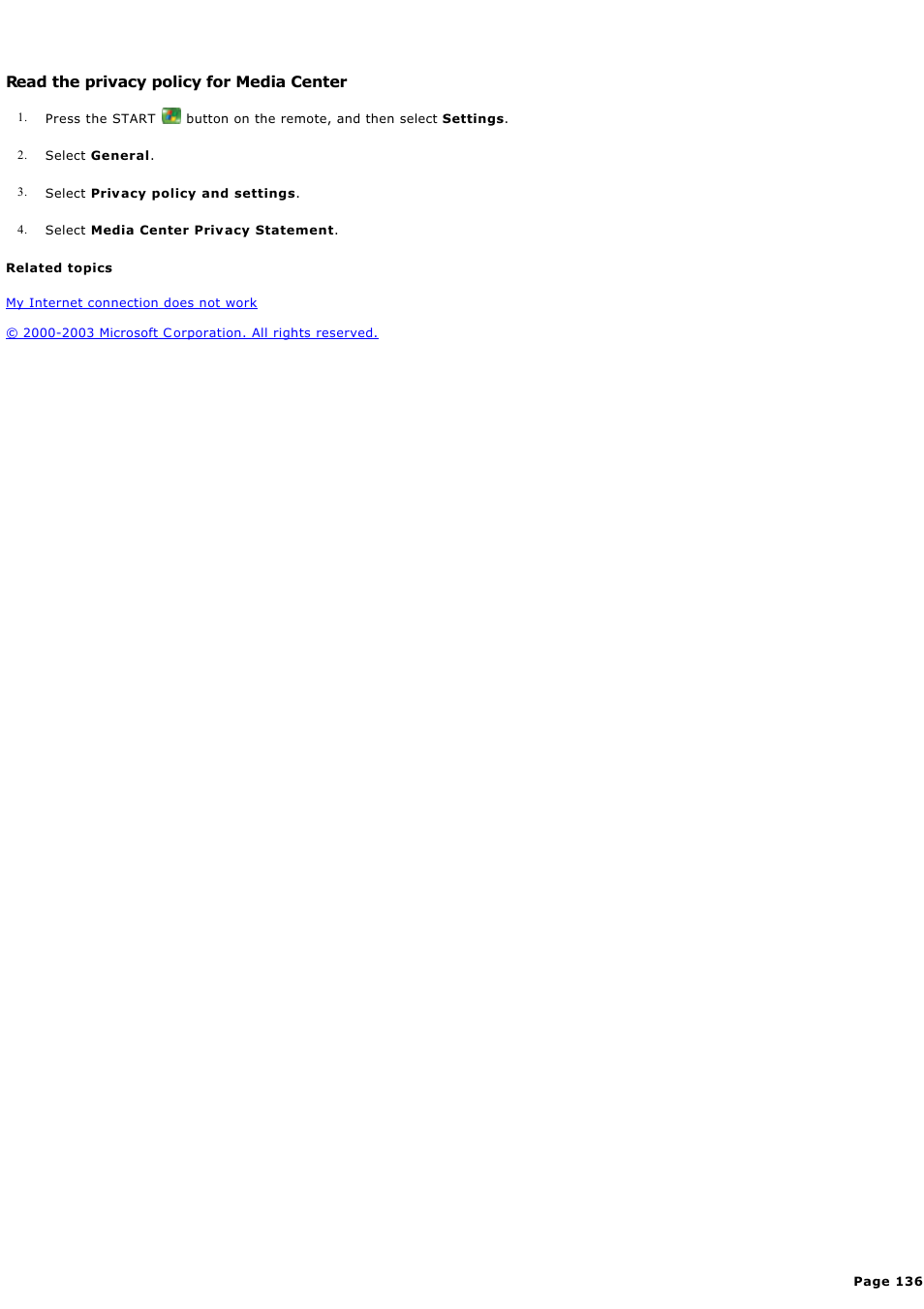 Read the privacy policy for media center | Sony PCV-RZ44G User Manual | Page 136 / 459