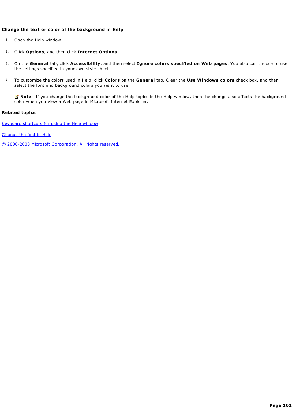 Change the text or color of the background in help | Sony PCV-RZ44G User Manual | Page 162 / 459