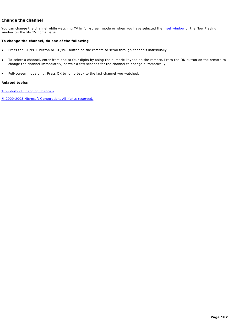 Change the channel, C hange the channel | Sony PCV-RZ44G User Manual | Page 187 / 459