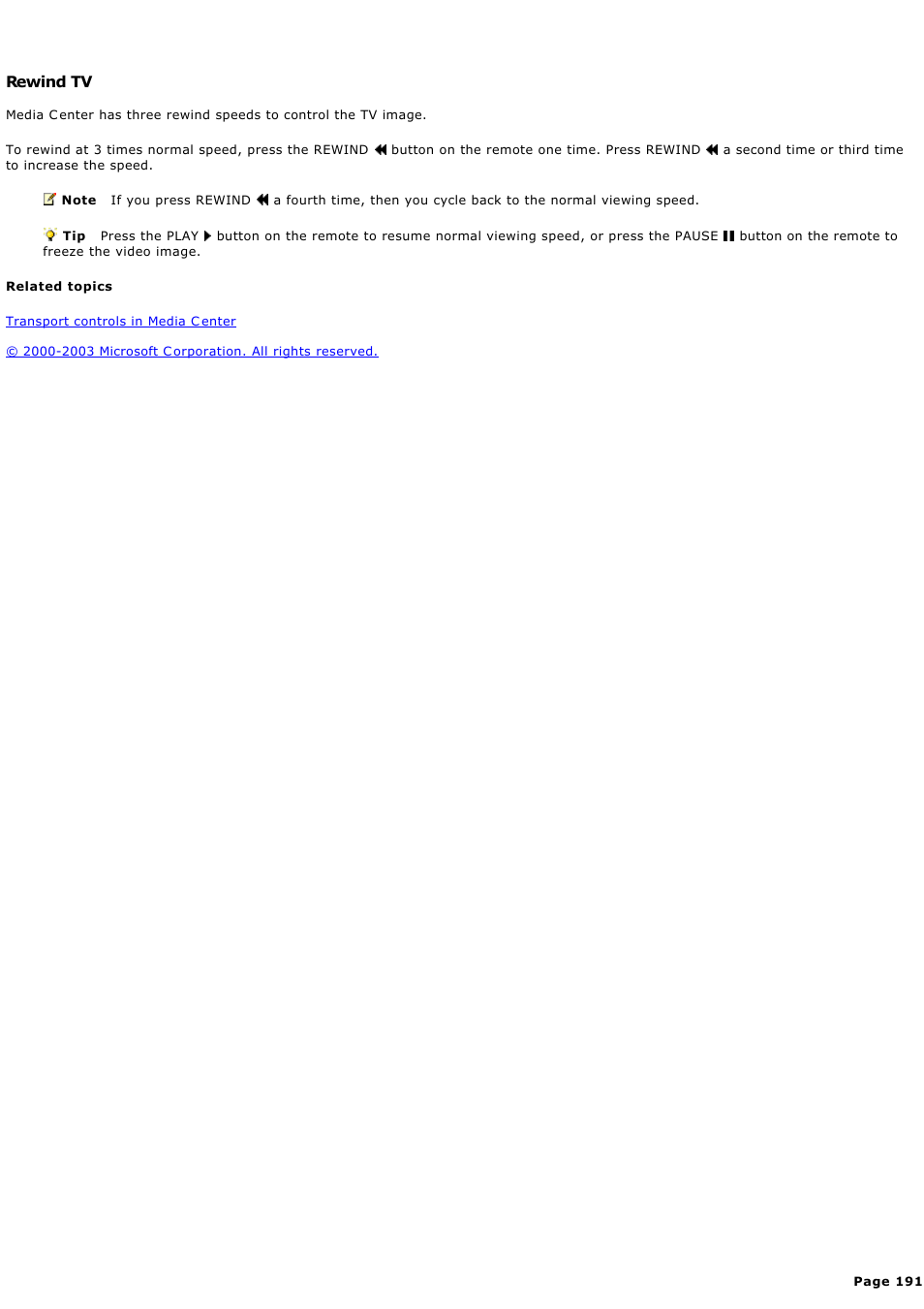 Rewind tv | Sony PCV-RZ44G User Manual | Page 191 / 459