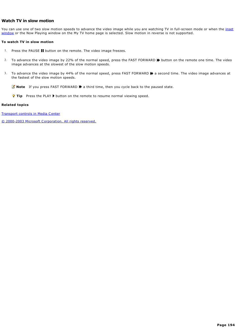 Watch tv in slow motion | Sony PCV-RZ44G User Manual | Page 194 / 459