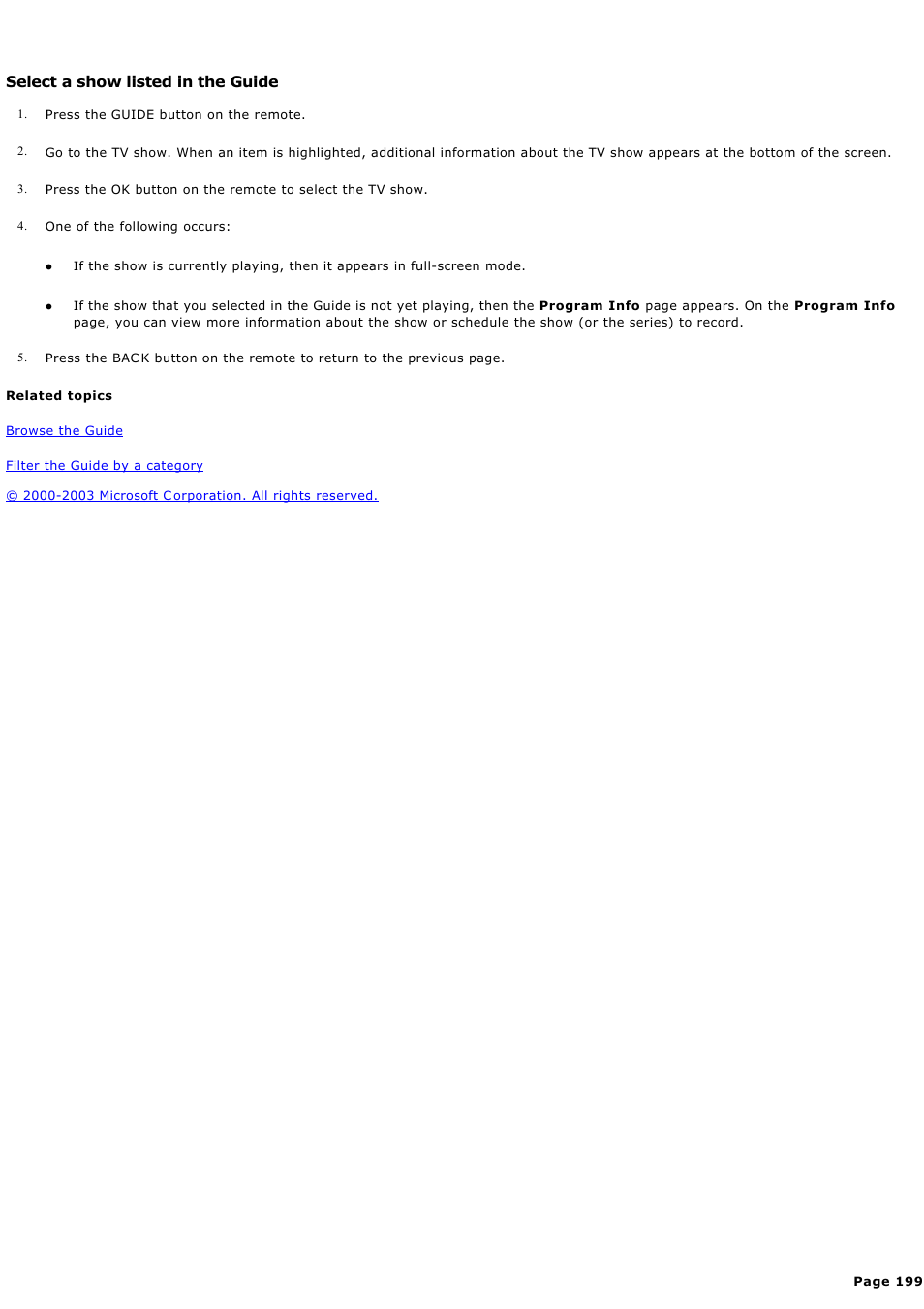 Select a show listed in the guide | Sony PCV-RZ44G User Manual | Page 199 / 459