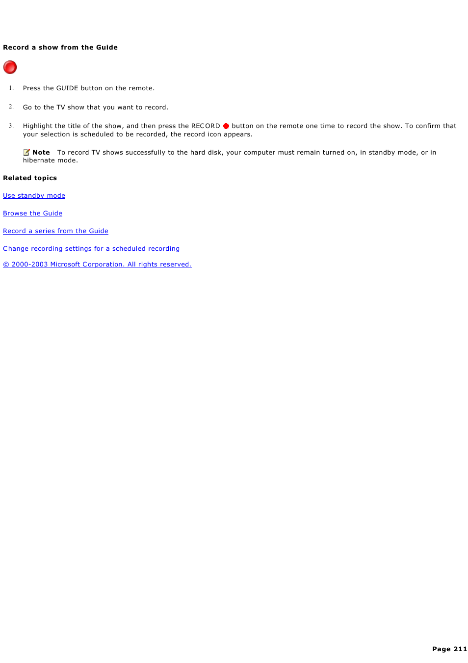 Record a show from the guide | Sony PCV-RZ44G User Manual | Page 211 / 459