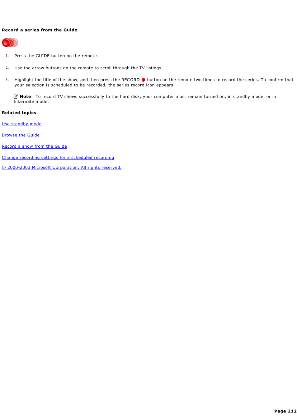 Record a series from the guide | Sony PCV-RZ44G User Manual | Page 212 / 459