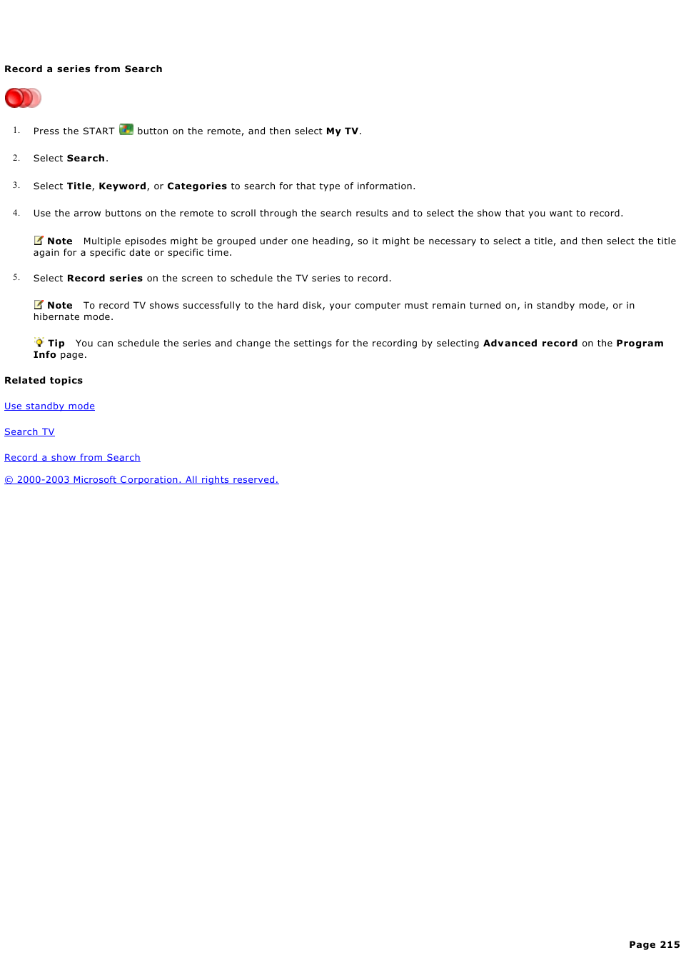 Record a series from search | Sony PCV-RZ44G User Manual | Page 215 / 459