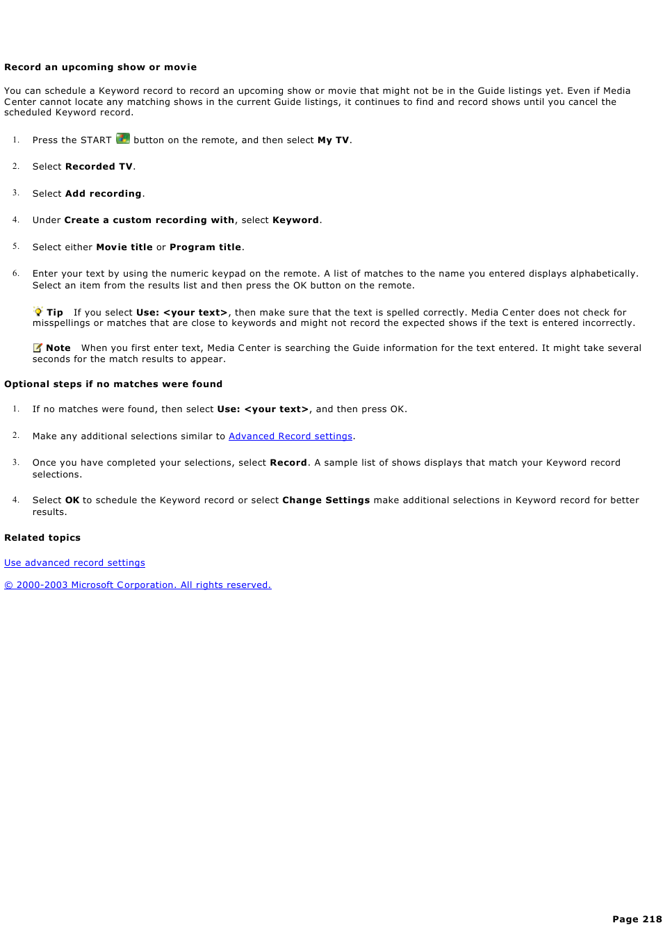Record an upcoming show or movie | Sony PCV-RZ44G User Manual | Page 218 / 459