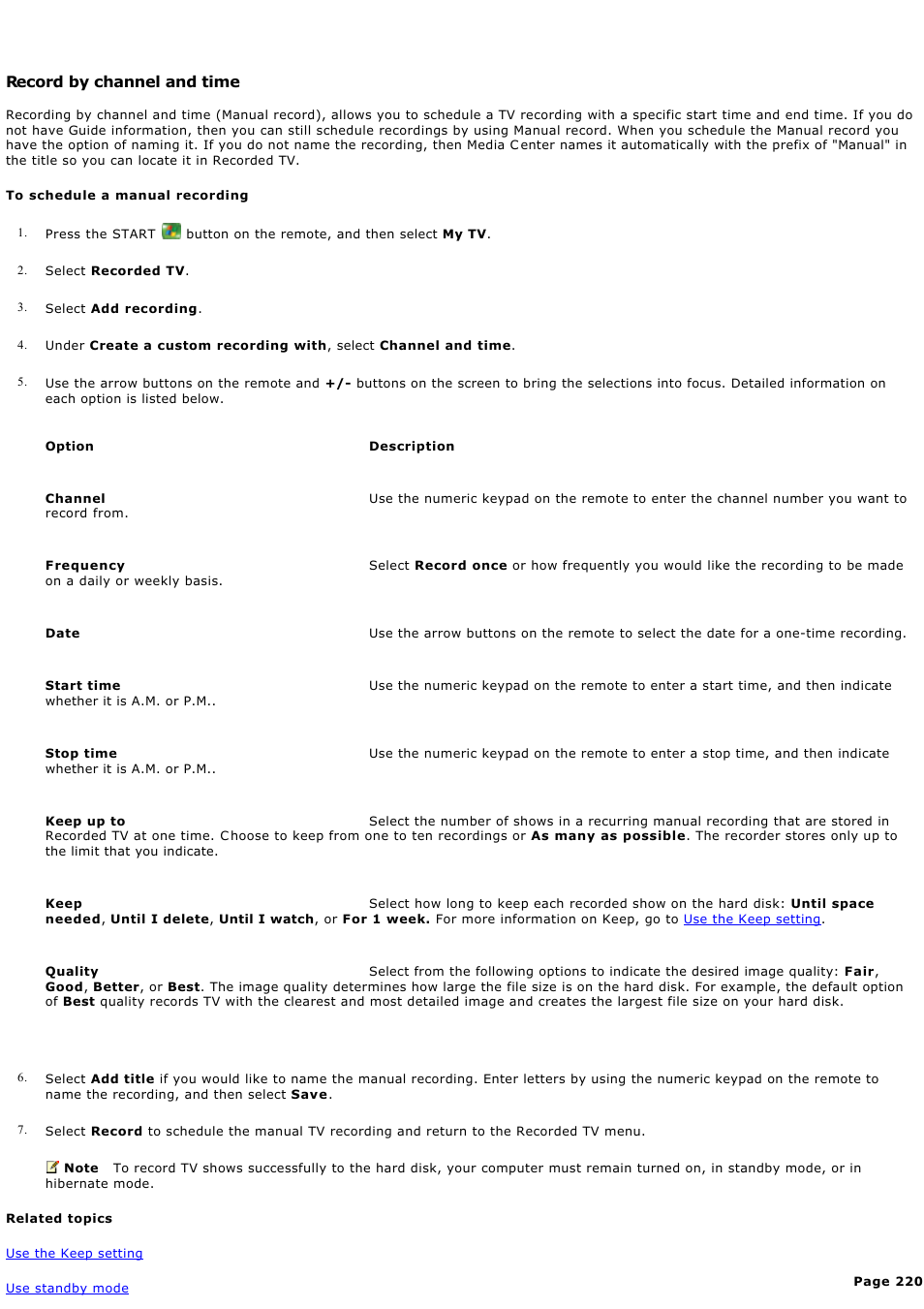 Record by channel and time | Sony PCV-RZ44G User Manual | Page 220 / 459