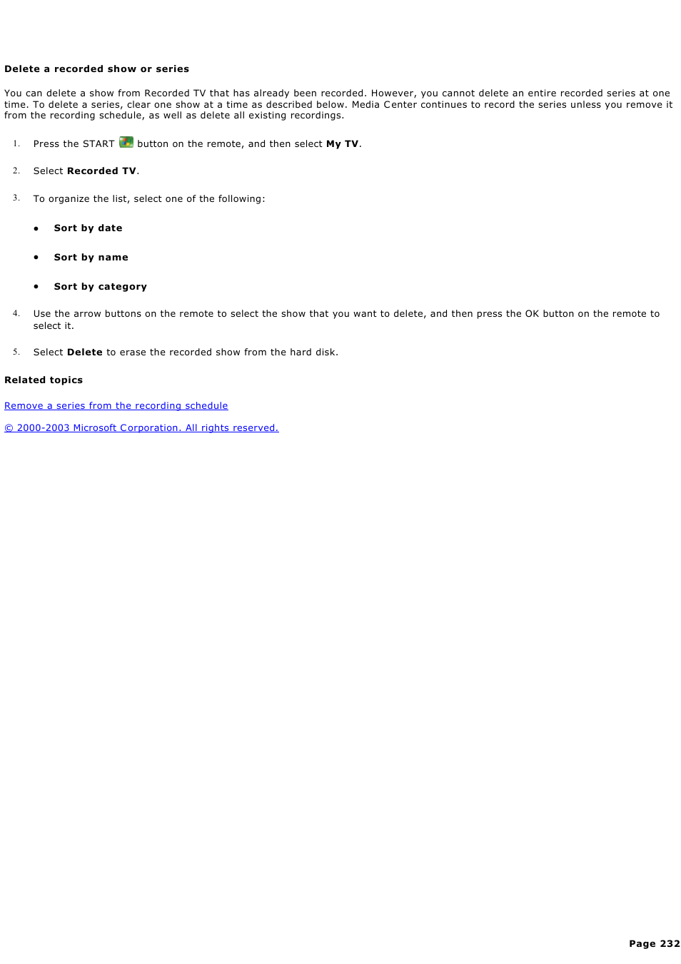 Delete a recorded show or series | Sony PCV-RZ44G User Manual | Page 232 / 459