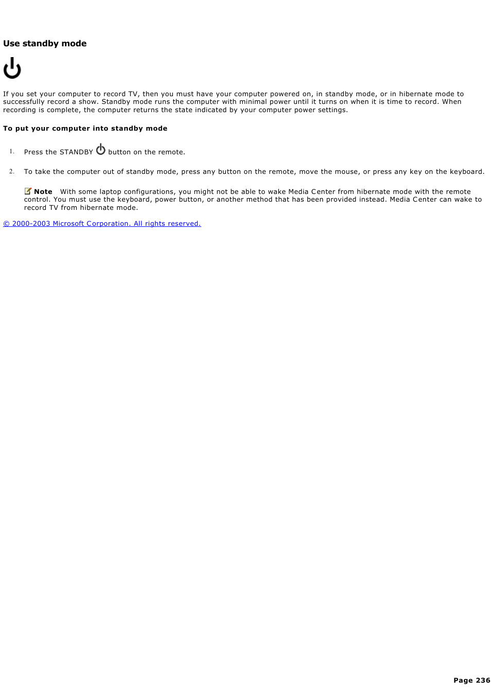 Use standby mode | Sony PCV-RZ44G User Manual | Page 236 / 459