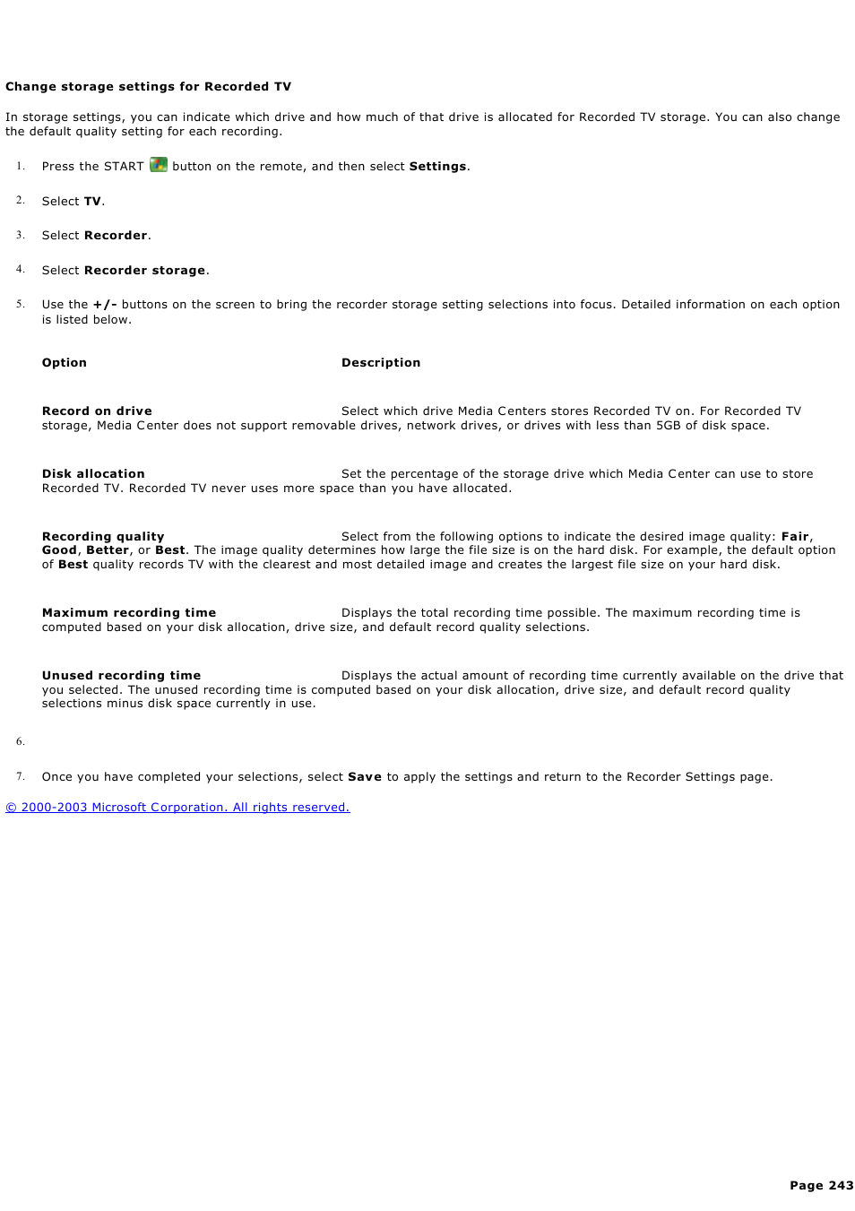 Change storage settings for recorded tv | Sony PCV-RZ44G User Manual | Page 243 / 459