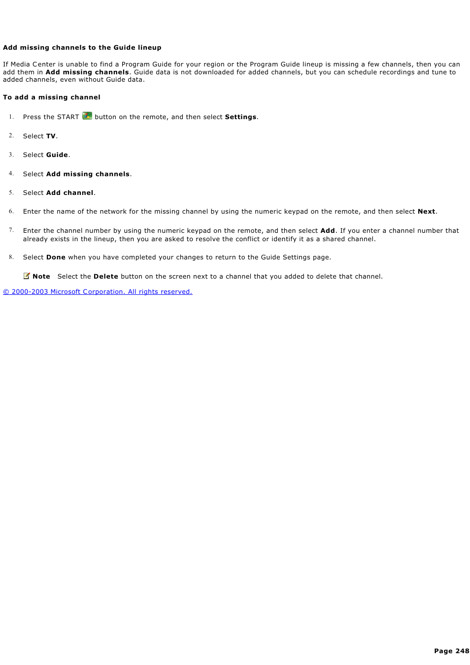 Add missing channels to the guide lineup | Sony PCV-RZ44G User Manual | Page 248 / 459