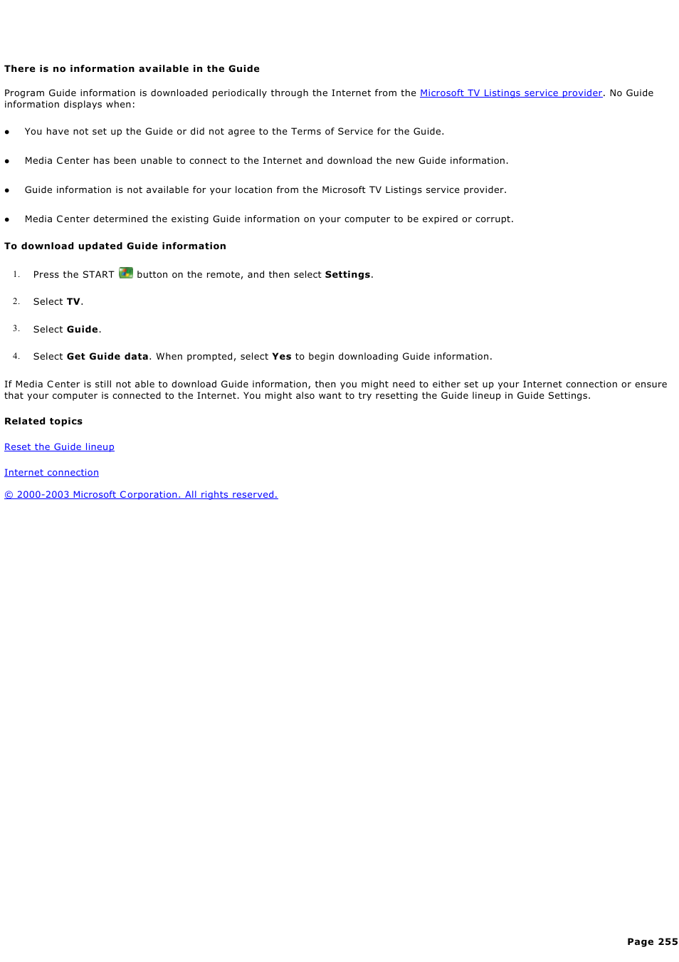 There is no information available in the guide | Sony PCV-RZ44G User Manual | Page 255 / 459