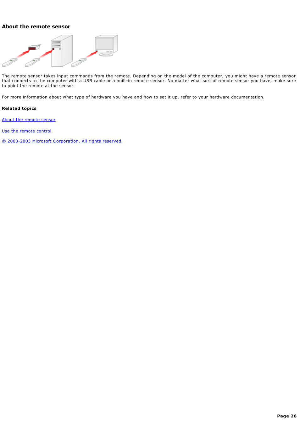 About the remote sensor | Sony PCV-RZ44G User Manual | Page 26 / 459