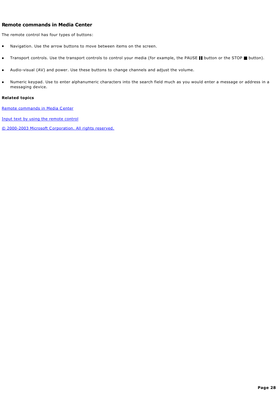 Remote commands in media center | Sony PCV-RZ44G User Manual | Page 28 / 459