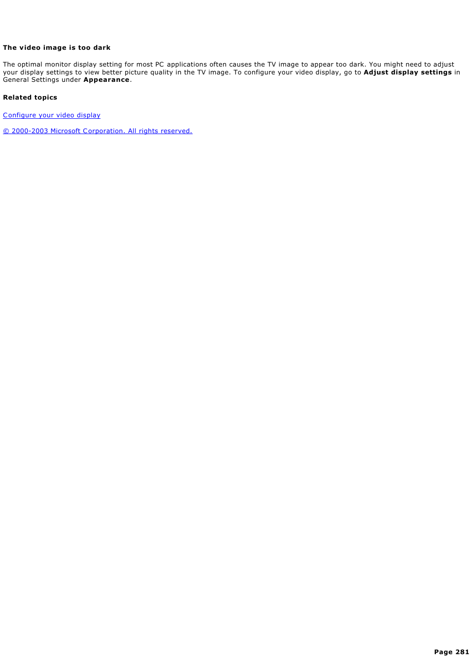 The video image is too dark | Sony PCV-RZ44G User Manual | Page 281 / 459