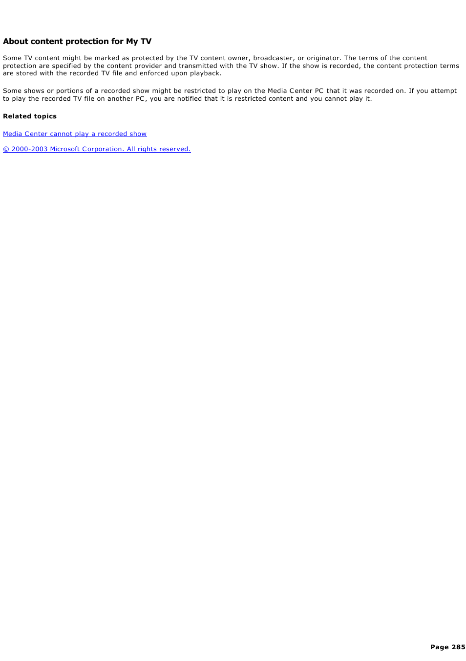 About content protection for my tv | Sony PCV-RZ44G User Manual | Page 285 / 459