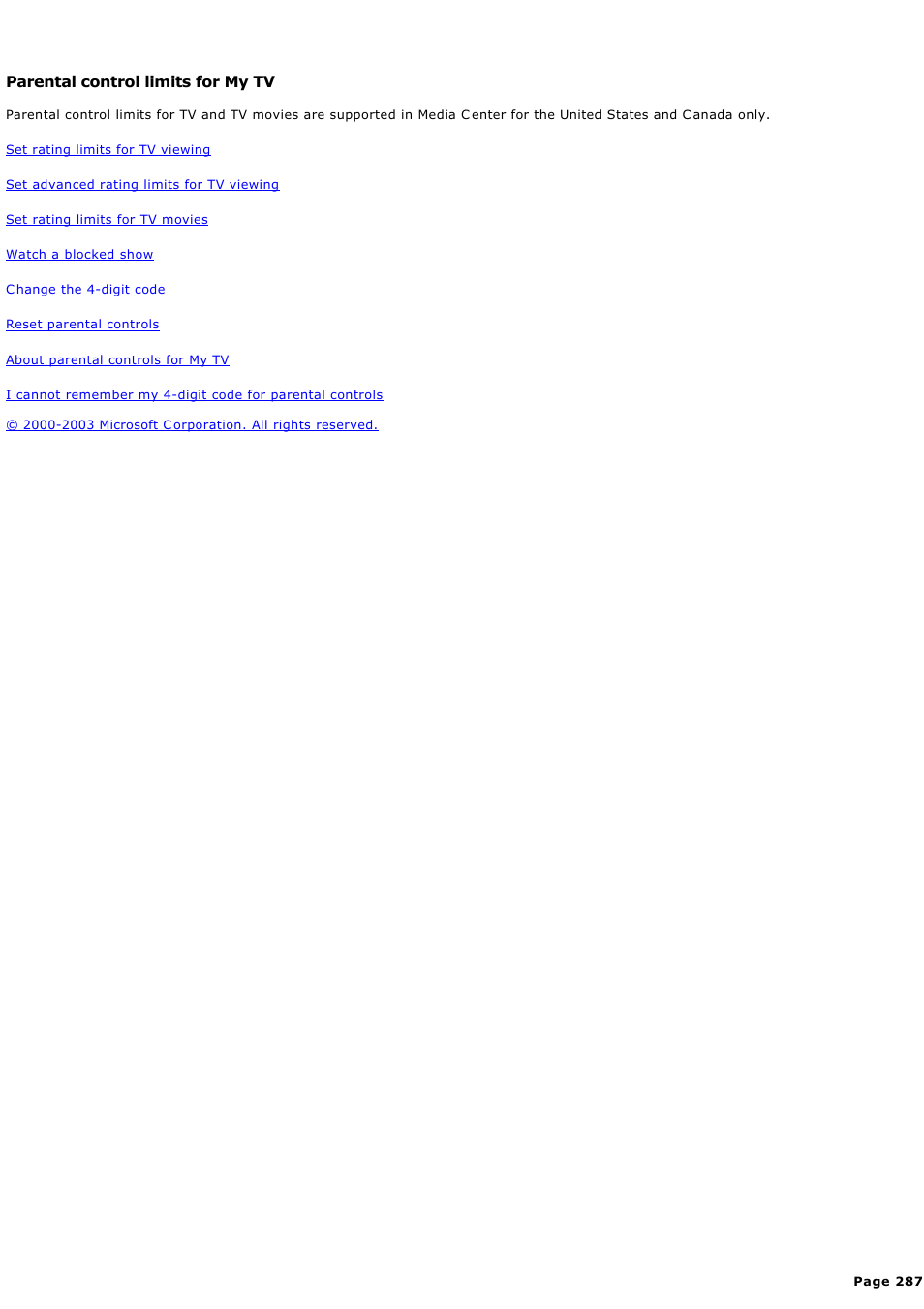 Parental control limits for my tv | Sony PCV-RZ44G User Manual | Page 287 / 459